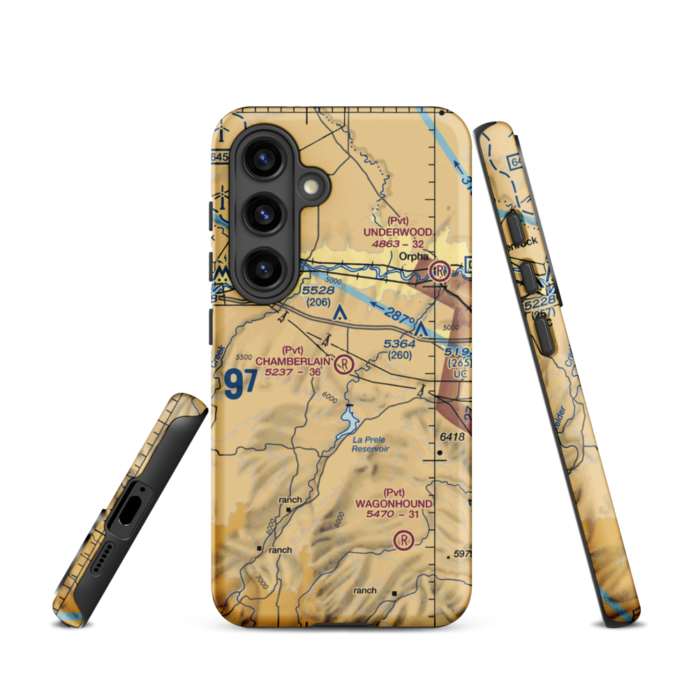 Chamberlain Brothers Ranch Airport (WY66) VFR Sectional Samsung Phone Case Samsung Galaxy S24 model shown