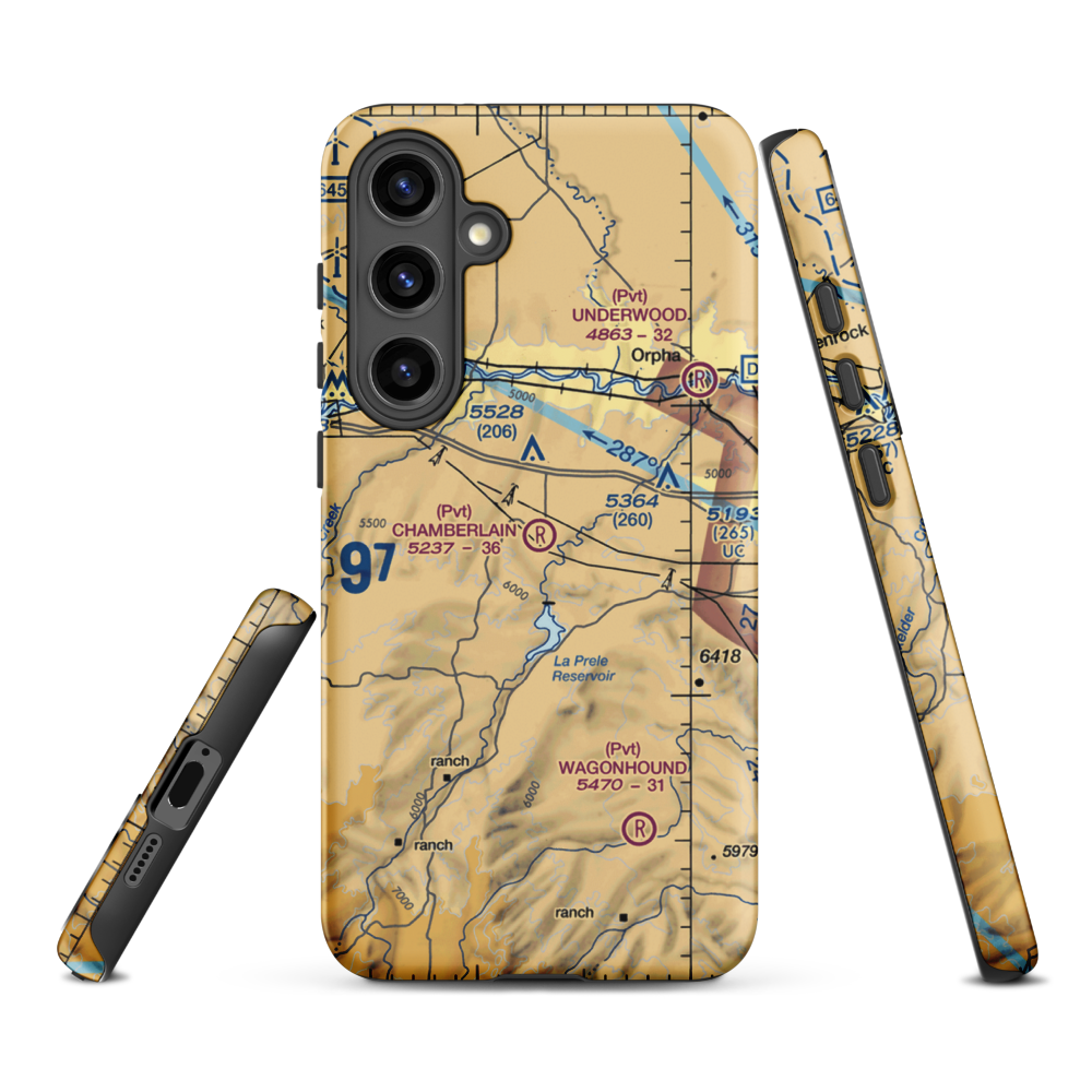 Chamberlain Brothers Ranch Airport (WY66) VFR Sectional Samsung Phone Case Samsung Galaxy S24 Plus model shown
