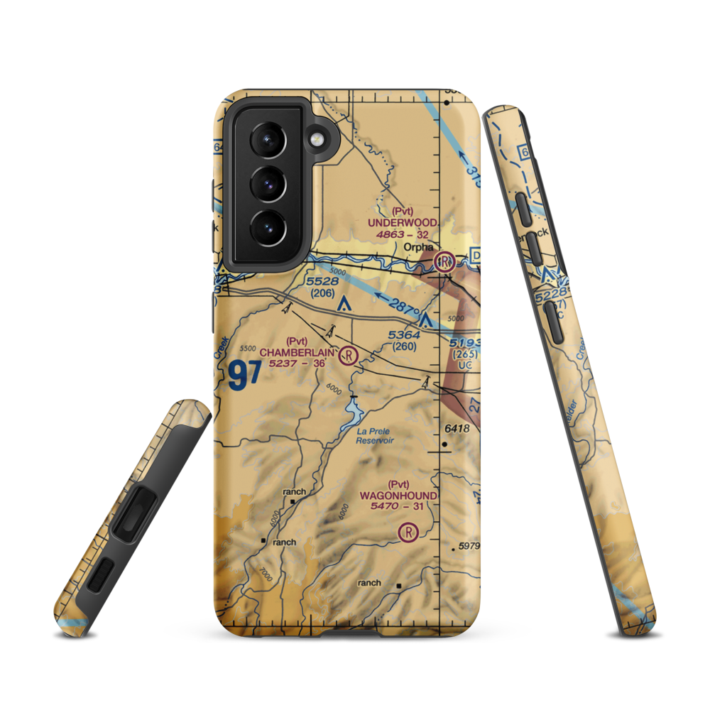 Chamberlain Brothers Ranch Airport (WY66) VFR Sectional Samsung Phone Case Samsung Galaxy S21 model shown