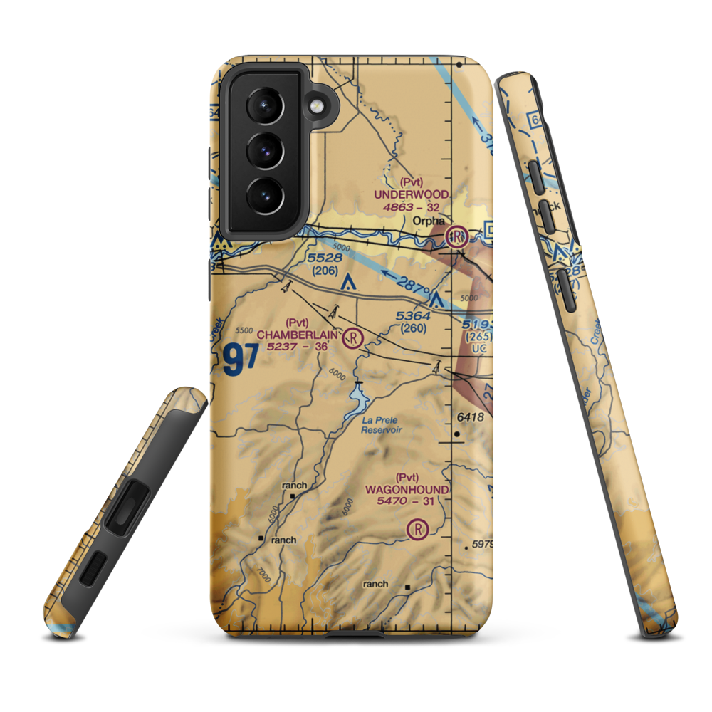 Chamberlain Brothers Ranch Airport (WY66) VFR Sectional Samsung Phone Case Samsung Galaxy S21 FE model shown