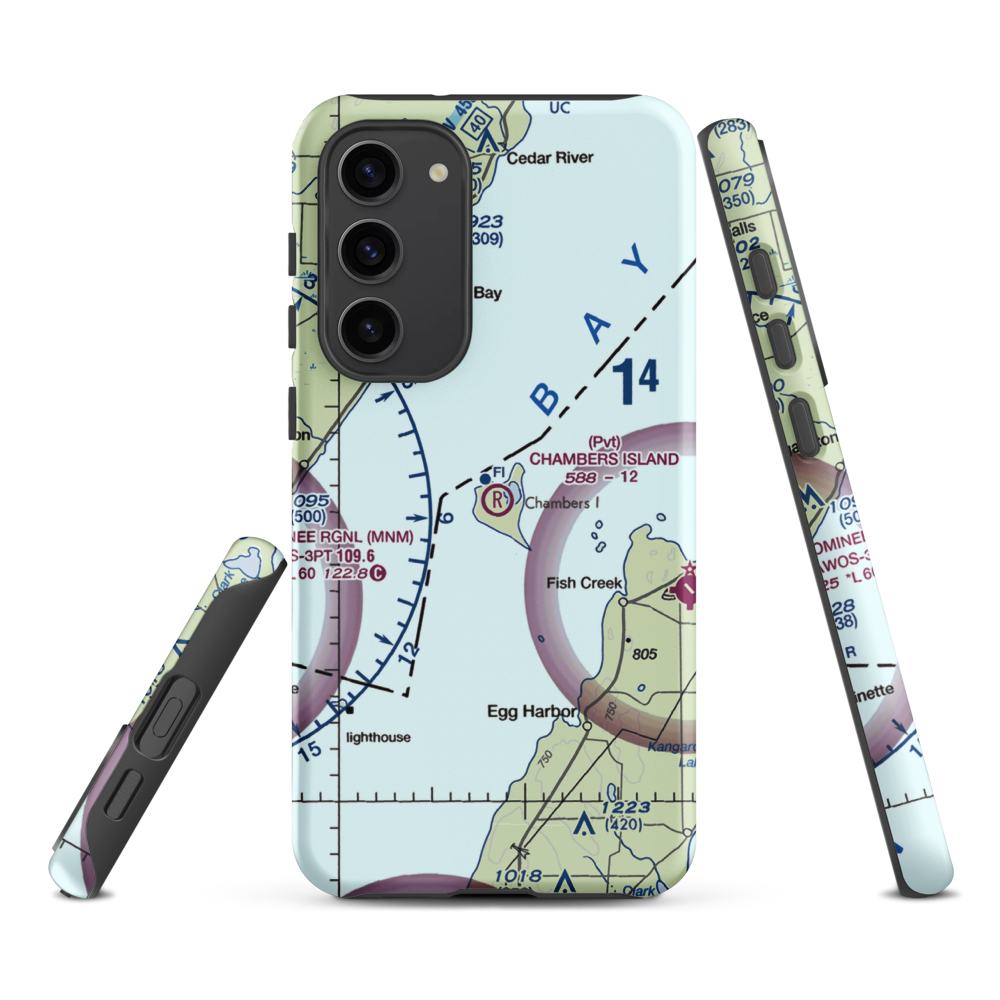 Chambers Island Airport (30WI) VFR Sectional Samsung Phone Case Samsung Galaxy S23 Plus model shown