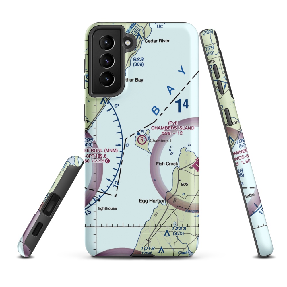 Chambers Island Airport (30WI) VFR Sectional Samsung Phone Case Samsung Galaxy S21 Plus model shown