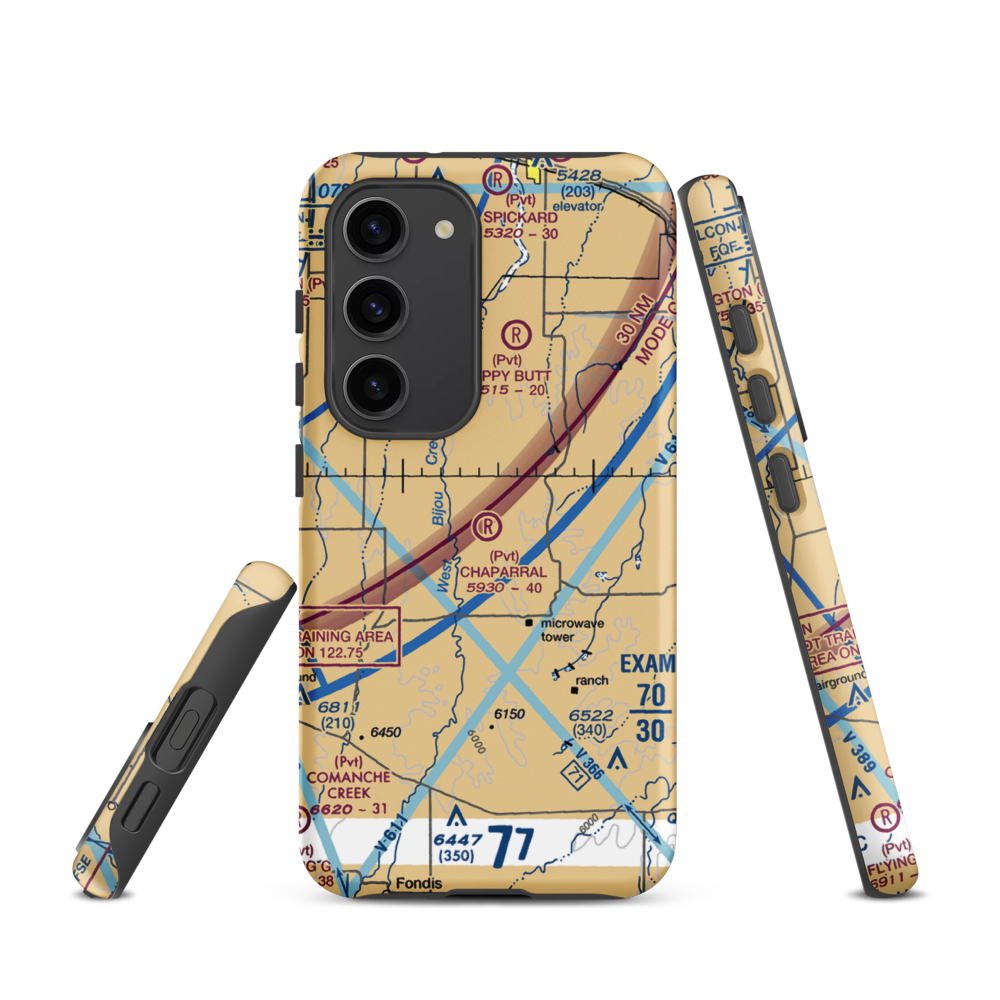 Chaparral Airport (CO18) VFR Sectional Samsung Phone Case Samsung Galaxy S23 model shown