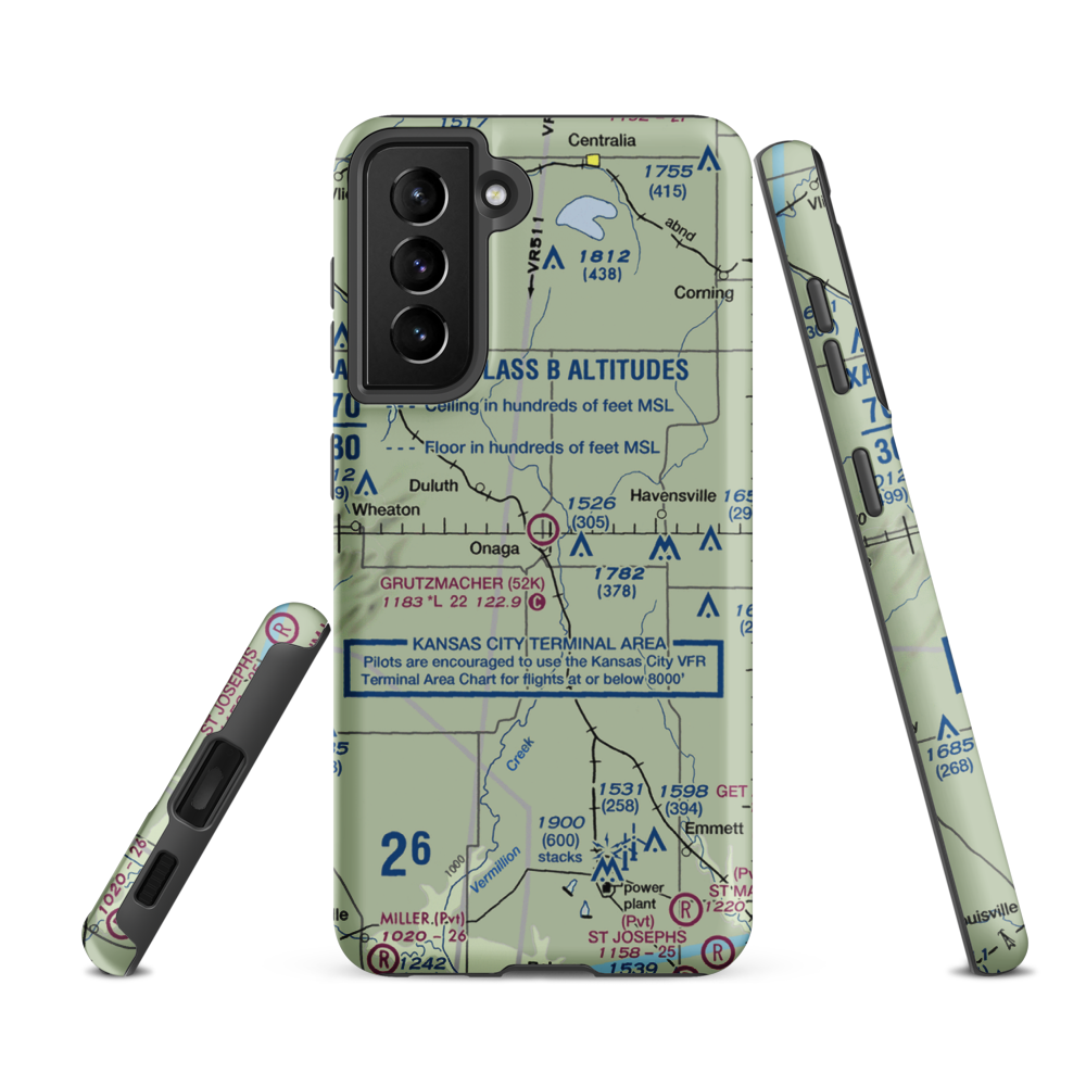 Charles E Grutzmacher Municipal Airport (52K) VFR Sectional Samsung Phone Case Samsung Galaxy S21 FE model shown