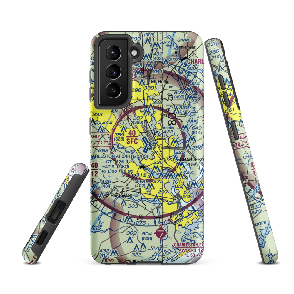 Charleston Air Force Base-International Airport (CHS) VFR Sectional Samsung Phone Case Samsung Galaxy S21 FE model shown