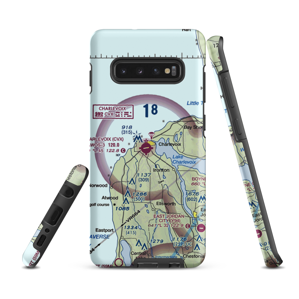 Charlevoix Municipal Airport (CVX) VFR Sectional Samsung Phone Case Samsung Galaxy S10 Plus model shown