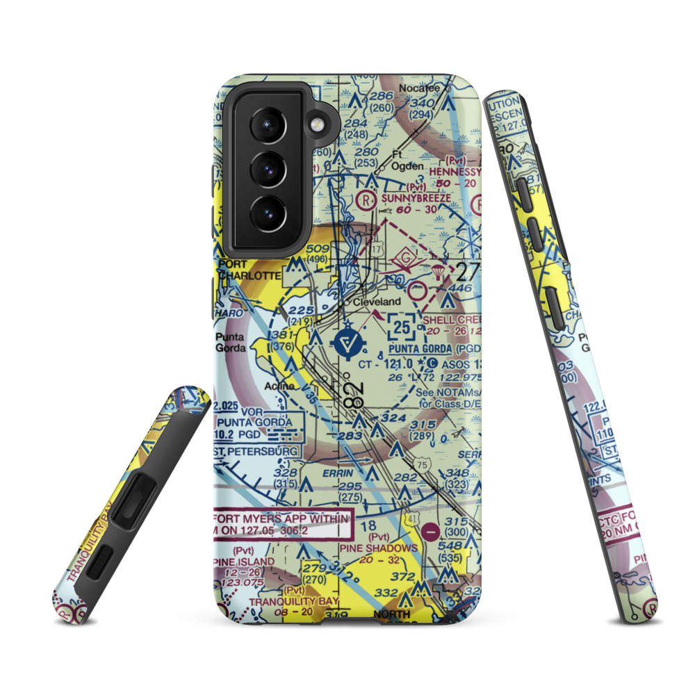 Charlotte County Airport (PGD) VFR Sectional Samsung Phone Case Samsung Galaxy S21 FE model shown