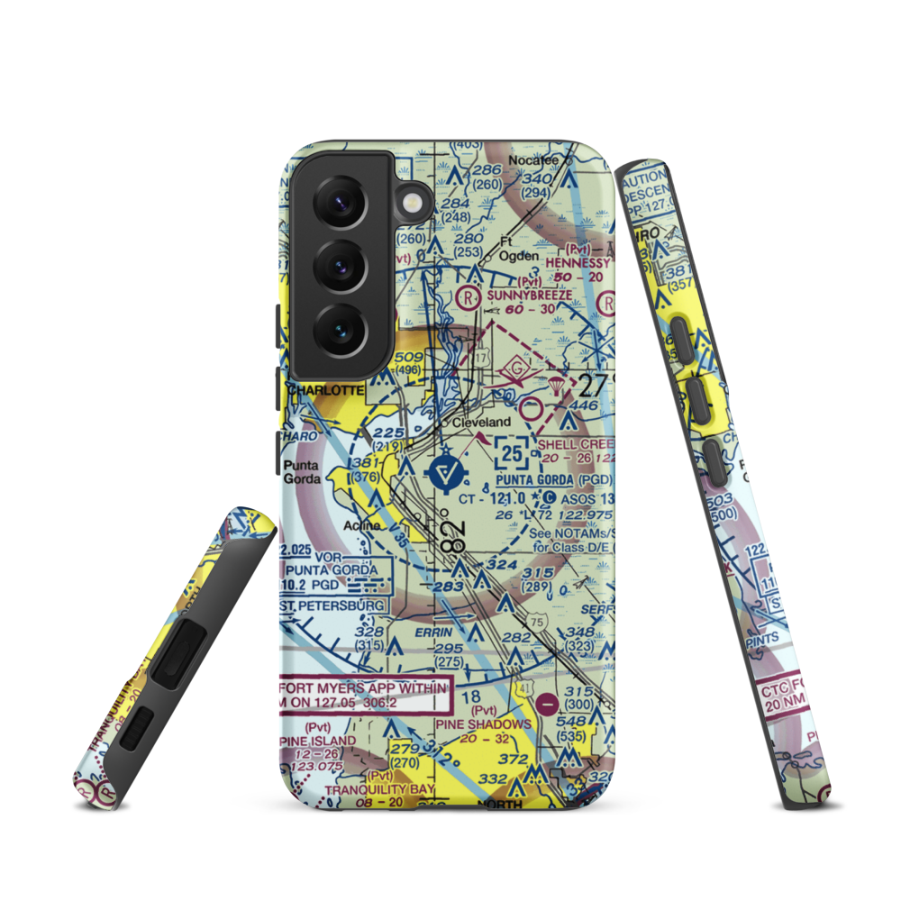 Charlotte County Airport (PGD) VFR Sectional Samsung Phone Case Samsung Galaxy S22 model shown