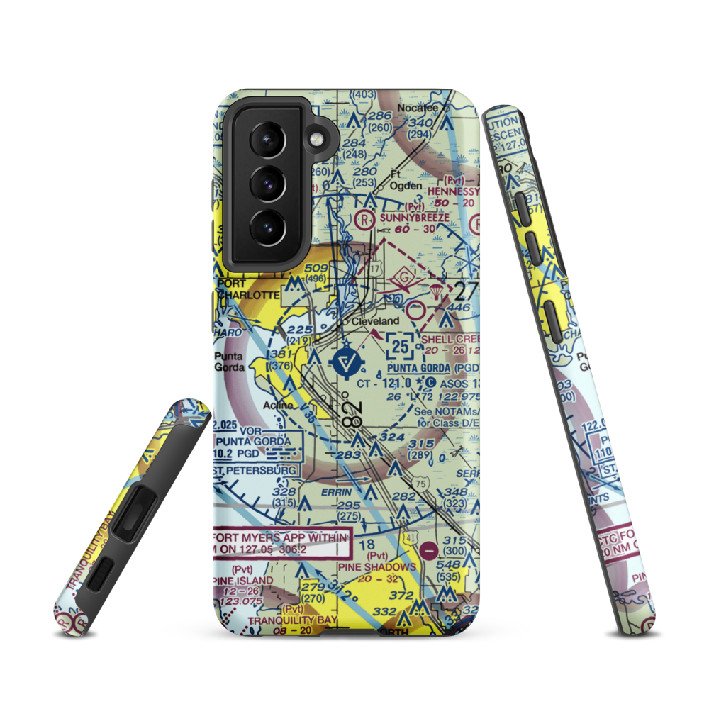 Charlotte County Airport (PGD) VFR Sectional Samsung Phone Case Samsung Galaxy S21 model shown