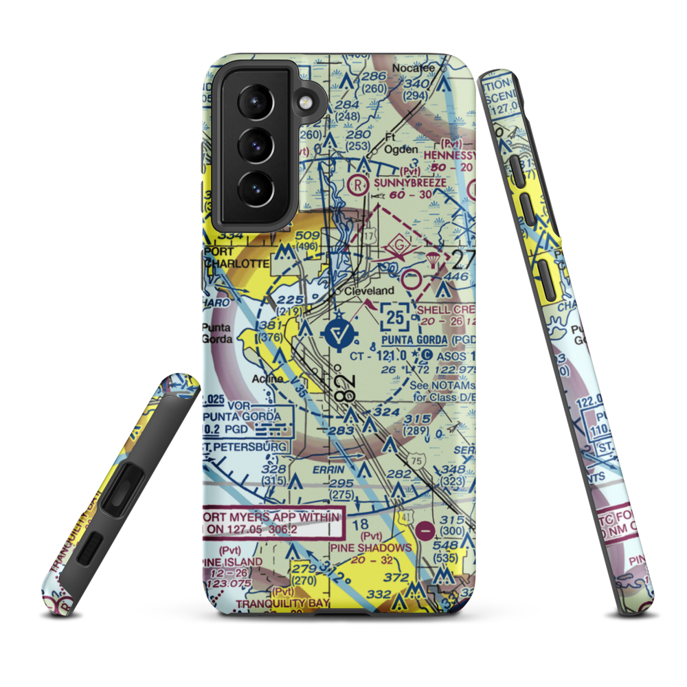 Charlotte County Airport (PGD) VFR Sectional Samsung Phone Case Samsung Galaxy S21 FE model shown