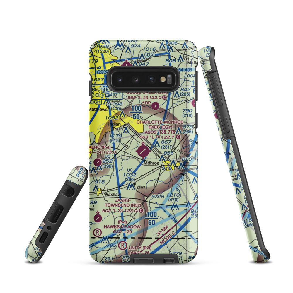 Charlotte-Monroe Executive Airport (EQY) VFR Sectional Samsung Phone Case Samsung Galaxy S10 model shown