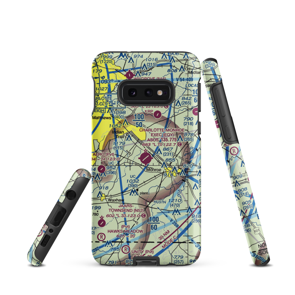 Charlotte-Monroe Executive Airport (EQY) VFR Sectional Samsung Phone Case Samsung Galaxy S10 Plus model shown