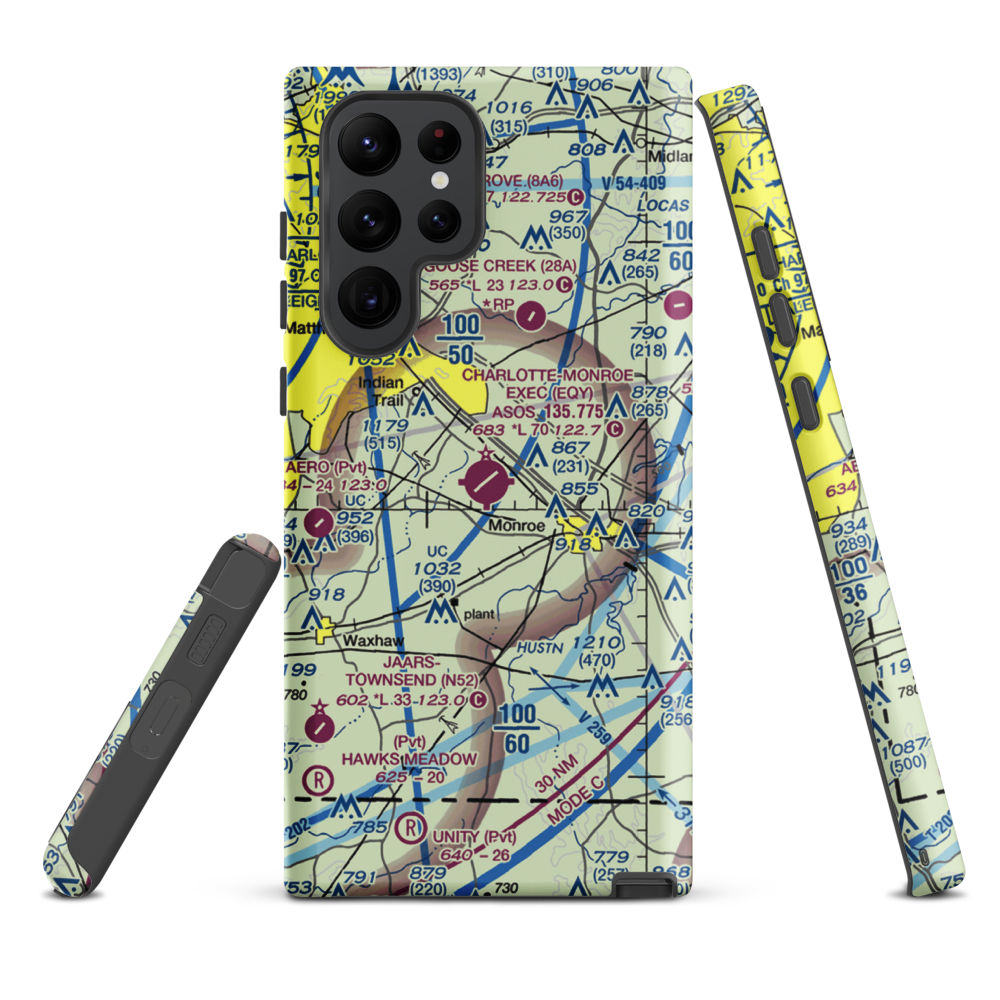 Charlotte-Monroe Executive Airport (EQY) VFR Sectional Samsung Phone Case Samsung Galaxy S22 Ultra model shown
