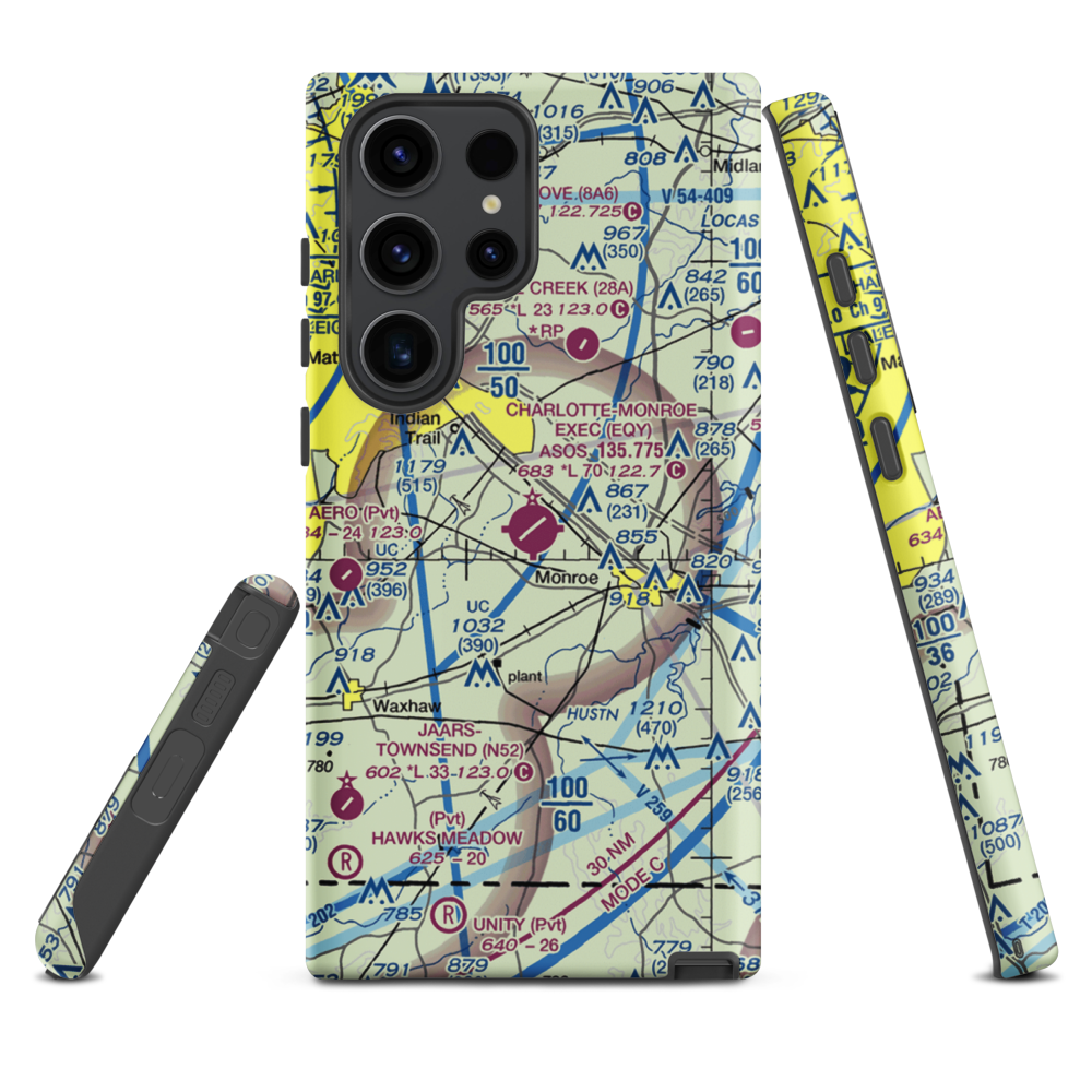 Charlotte-Monroe Executive Airport (EQY) VFR Sectional Samsung Phone Case Samsung Galaxy S23 Ultra model shown