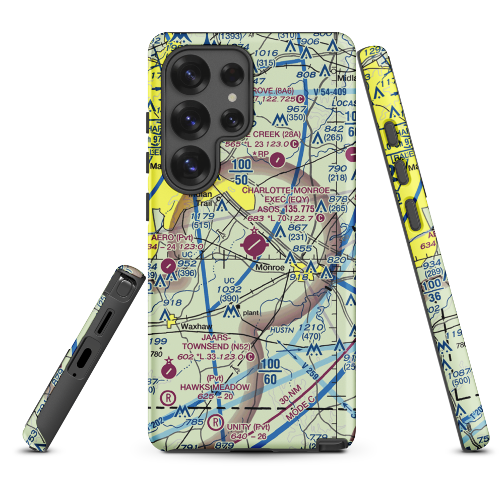 Charlotte-Monroe Executive Airport (EQY) VFR Sectional Samsung Phone Case Samsung Galaxy S25 Ultra model shown