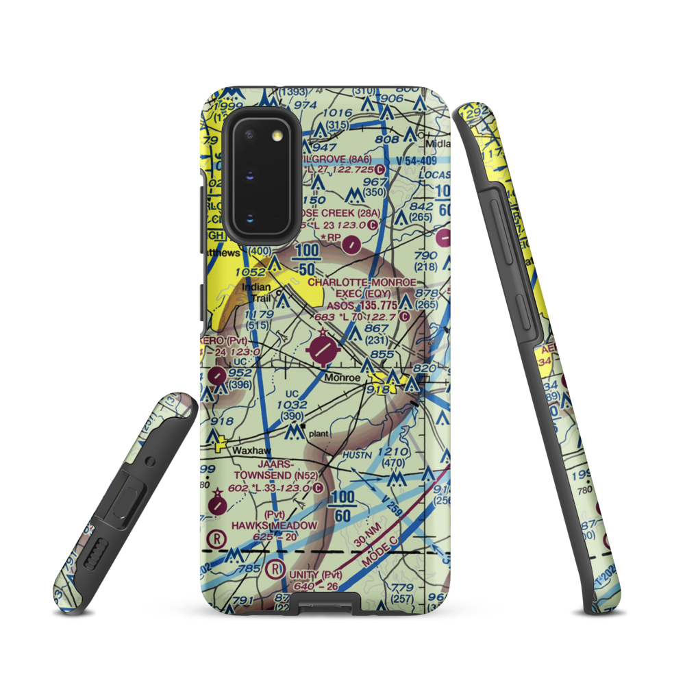 Charlotte-Monroe Executive Airport (EQY) VFR Sectional Samsung Phone Case Samsung Galaxy S20 model shown