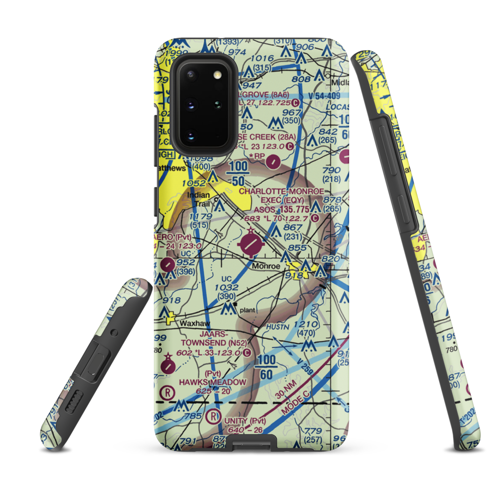 Charlotte-Monroe Executive Airport (EQY) VFR Sectional Samsung Phone Case Samsung Galaxy S20 Plus model shown