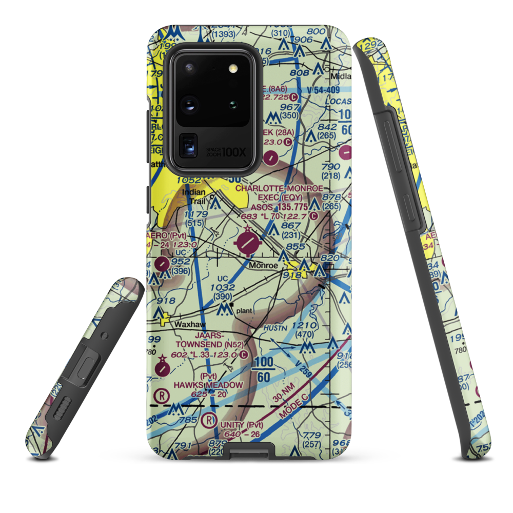 Charlotte-Monroe Executive Airport (EQY) VFR Sectional Samsung Phone Case Samsung Galaxy S20 Ultra model shown