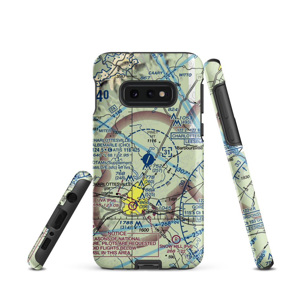 Charlottesville Albemarle Airport (CHO) VFR Sectional Samsung Phone Case Samsung Galaxy S10e model shown