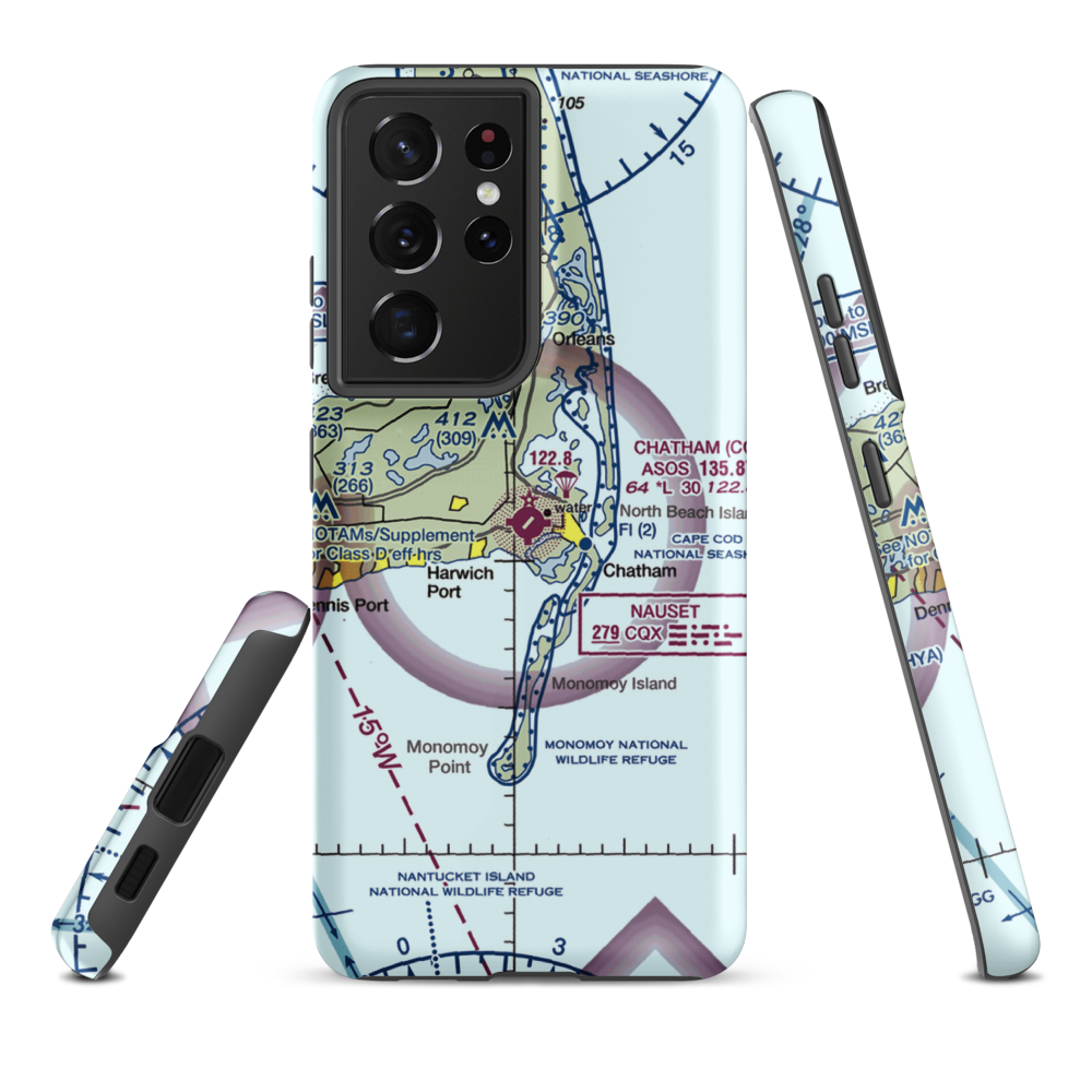 Chatham Municipal Airport (CQX) VFR Sectional Samsung Phone Case Samsung Galaxy S21 Plus model shown