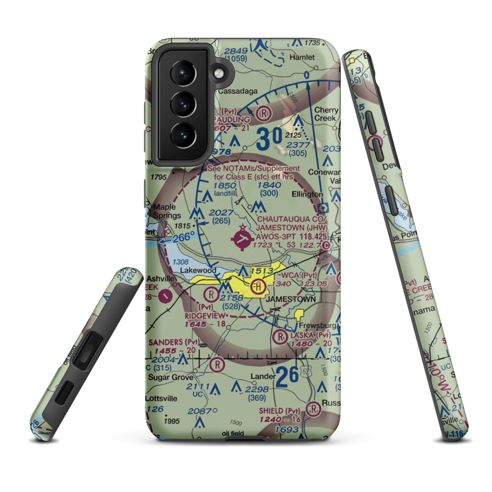 Chautauqua County-Jamestown Airport (JHW) VFR Sectional Samsung Phone Case Samsung Galaxy S21 Plus model shown