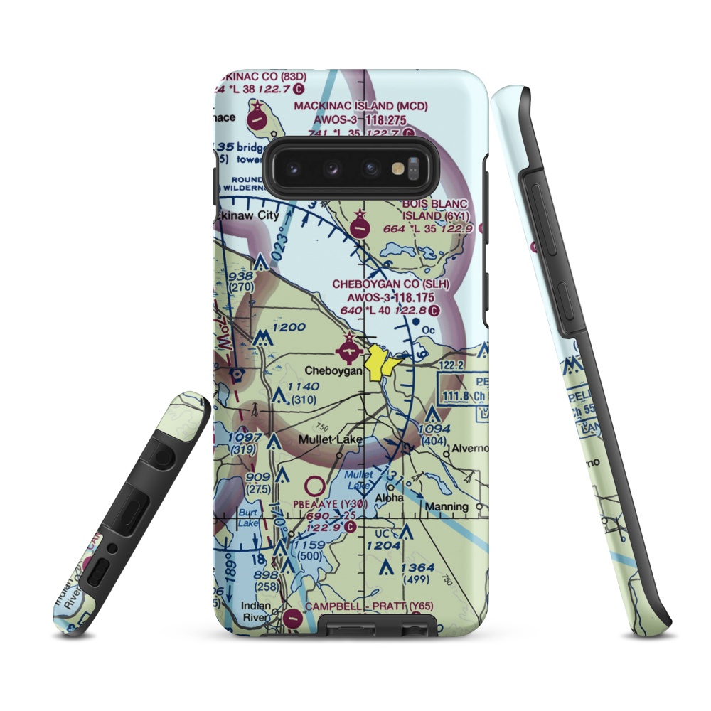 Cheboygan County Airport (SLH) VFR Sectional Samsung Phone Case Samsung Galaxy S10 Plus model shown