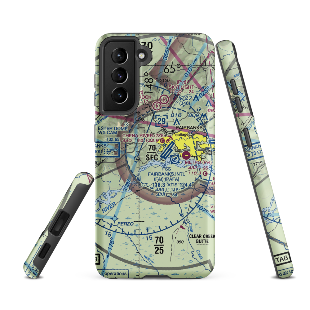 Chena Marina Airport (AK28) VFR Sectional Samsung Phone Case Samsung Galaxy S21 FE model shown