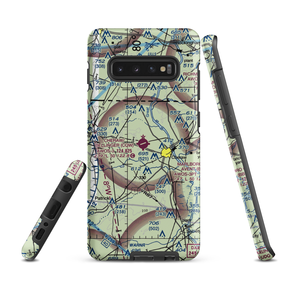 Cheraw Municipal Airport/Lynch Bellinger Field (CQW) VFR Sectional Samsung Phone Case Samsung Galaxy S10e model shown