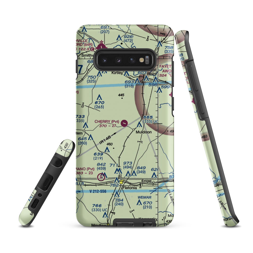 Cherry Spraying Service Airport (XS24) VFR Sectional Samsung Phone Case Samsung Galaxy S10e model shown