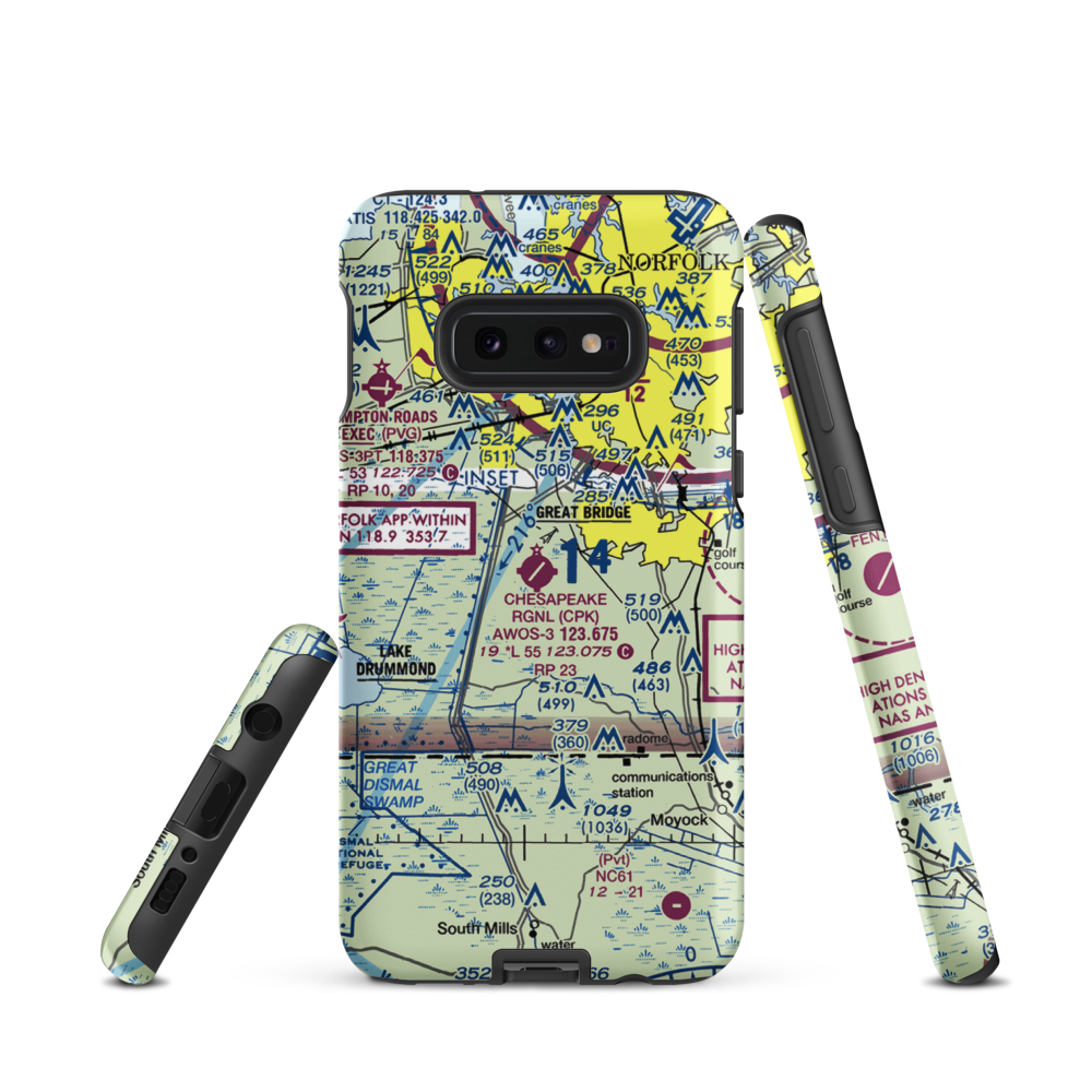 Chesapeake Regional Airport (CPK) VFR Sectional Samsung Phone Case Samsung Galaxy S10e model shown