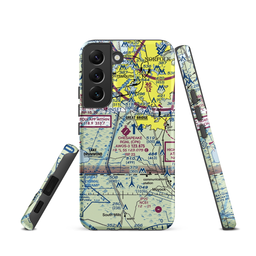Chesapeake Regional Airport (CPK) VFR Sectional Samsung Phone Case Samsung Galaxy S22 model shown