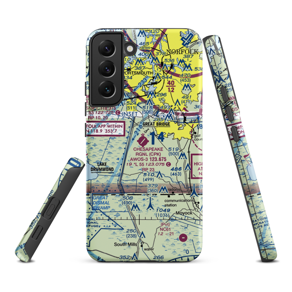 Chesapeake Regional Airport (CPK) VFR Sectional Samsung Phone Case Samsung Galaxy S22 Plus model shown