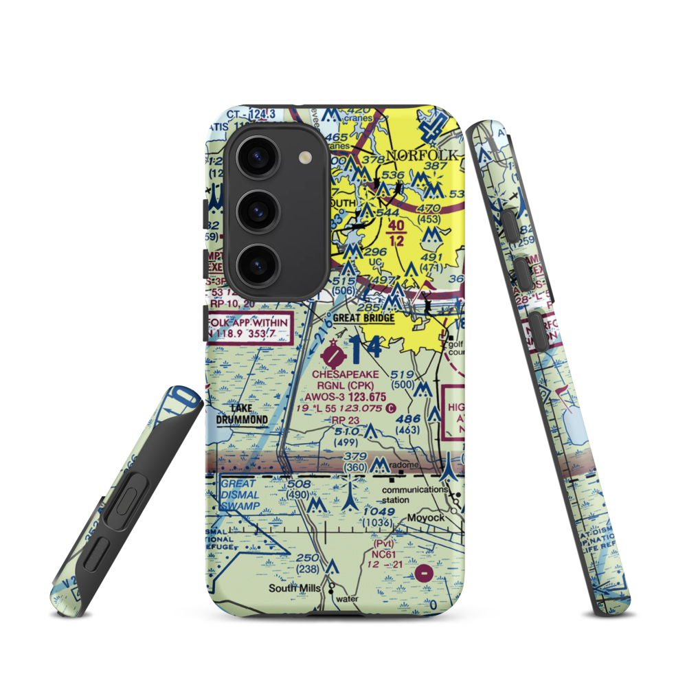 Chesapeake Regional Airport (CPK) VFR Sectional Samsung Phone Case Samsung Galaxy S23 model shown