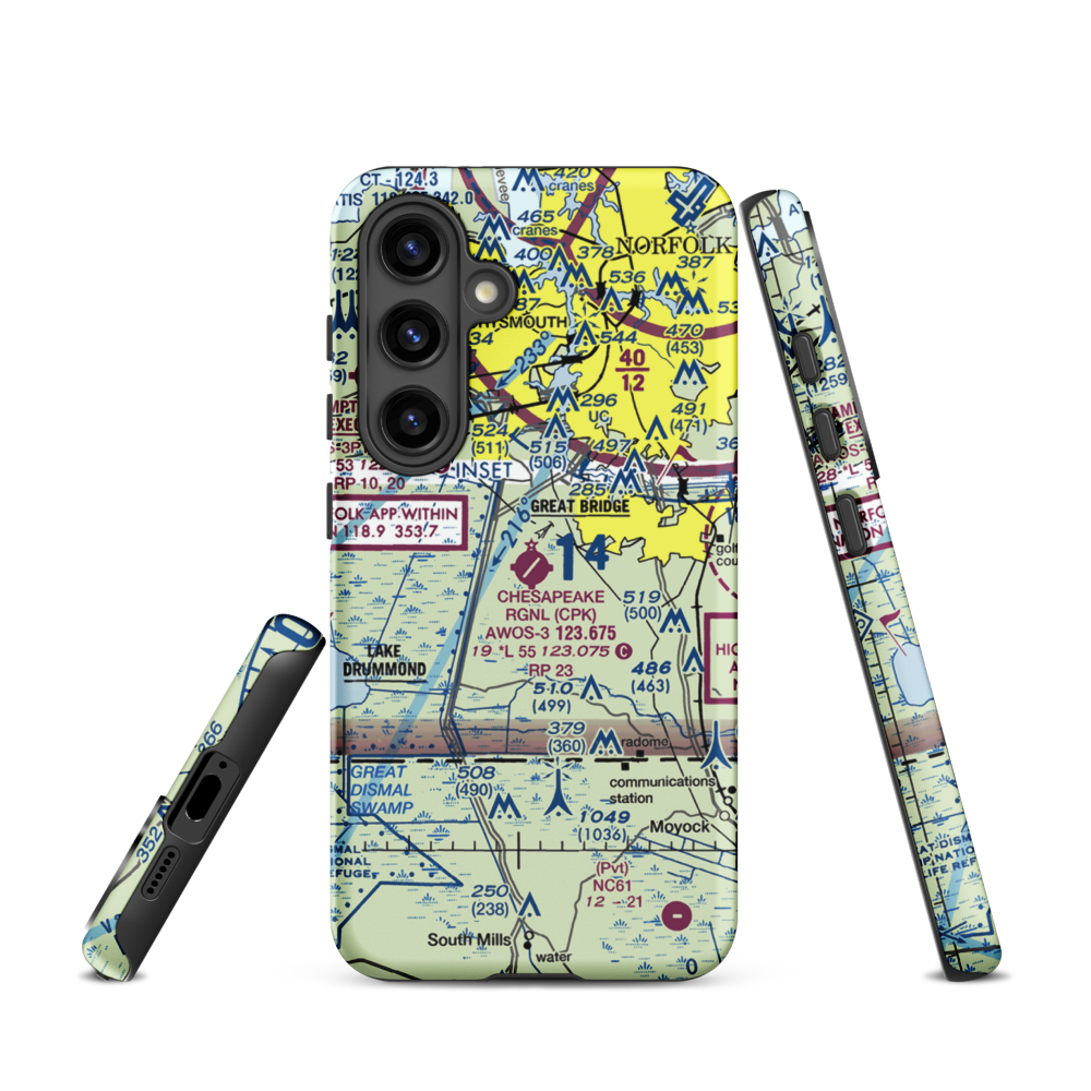 Chesapeake Regional Airport (CPK) VFR Sectional Samsung Phone Case Samsung Galaxy S24 model shown
