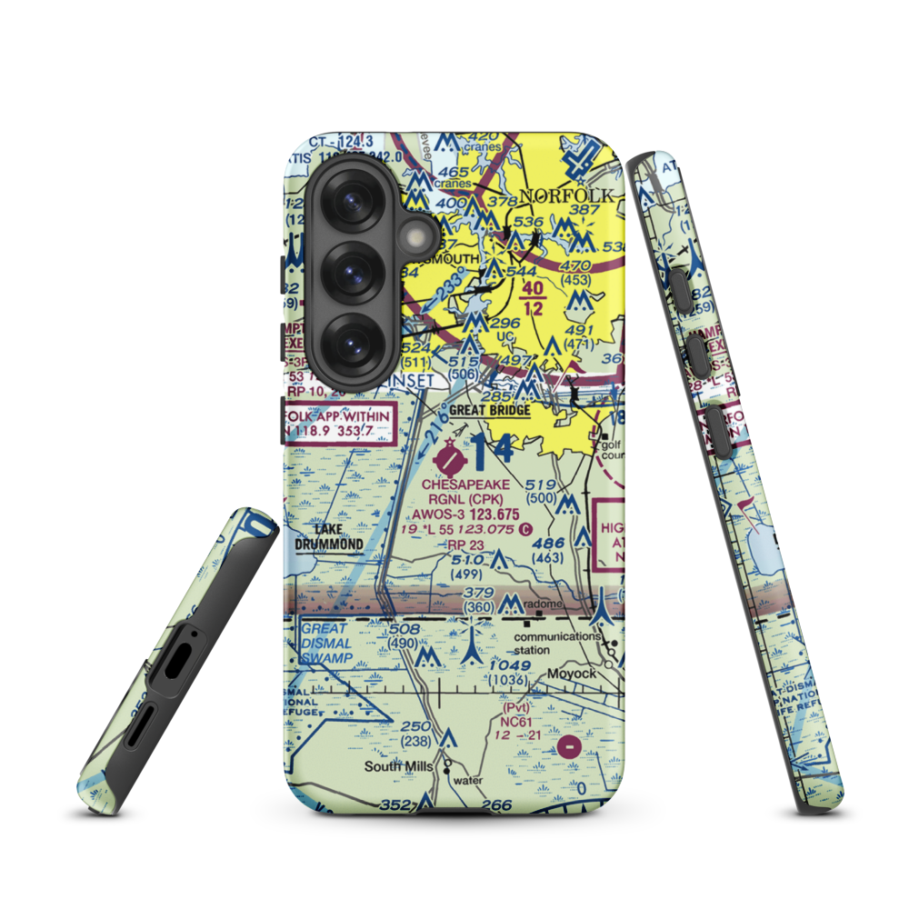 Chesapeake Regional Airport (CPK) VFR Sectional Samsung Phone Case Samsung Galaxy S25 model shown