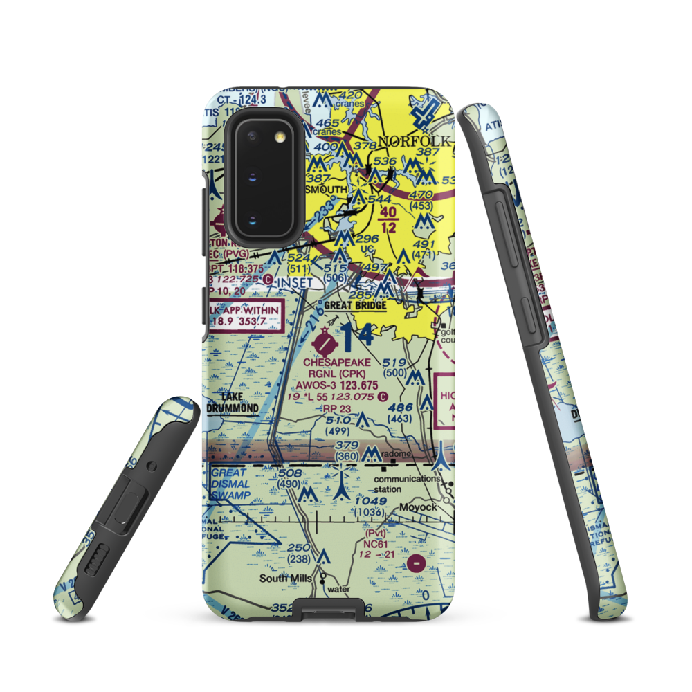 Chesapeake Regional Airport (CPK) VFR Sectional Samsung Phone Case Samsung Galaxy S20 model shown