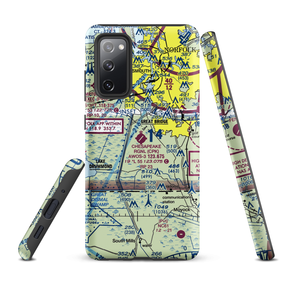 Chesapeake Regional Airport (CPK) VFR Sectional Samsung Phone Case Samsung Galaxy S20 FE model shown