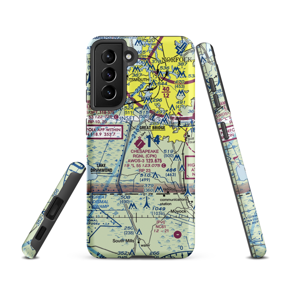 Chesapeake Regional Airport (CPK) VFR Sectional Samsung Phone Case Samsung Galaxy S21 model shown