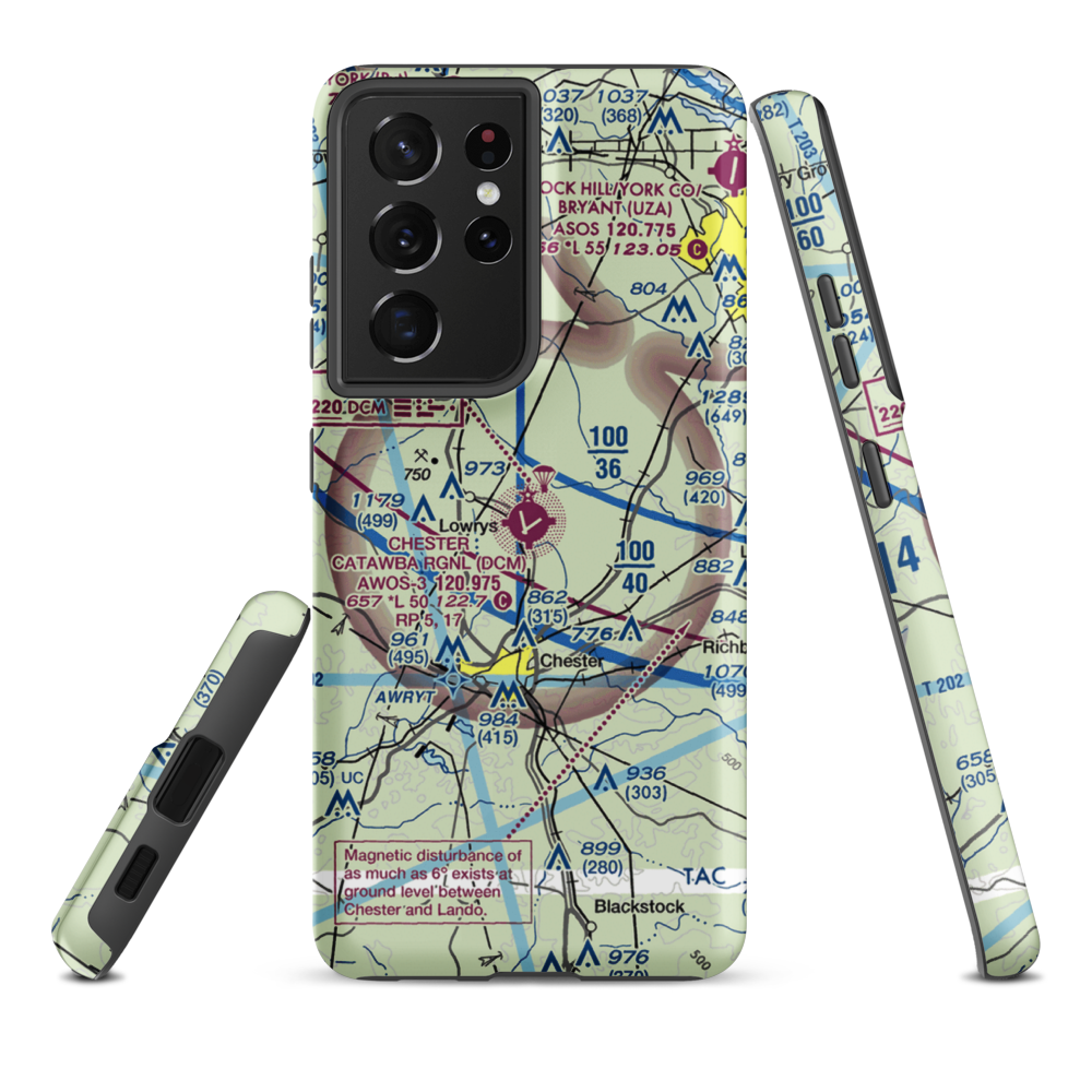 Chester Catawba Regional Airport (DCM) VFR Sectional Samsung Phone Case Samsung Galaxy S21 Plus model shown