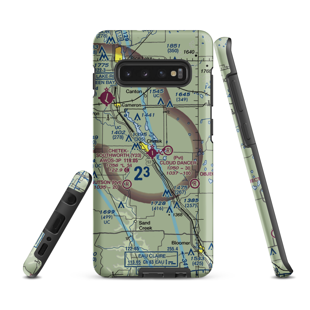 Chetek Municipal Southworth Airport (Y23) VFR Sectional Samsung Phone Case Samsung Galaxy S10 Plus model shown