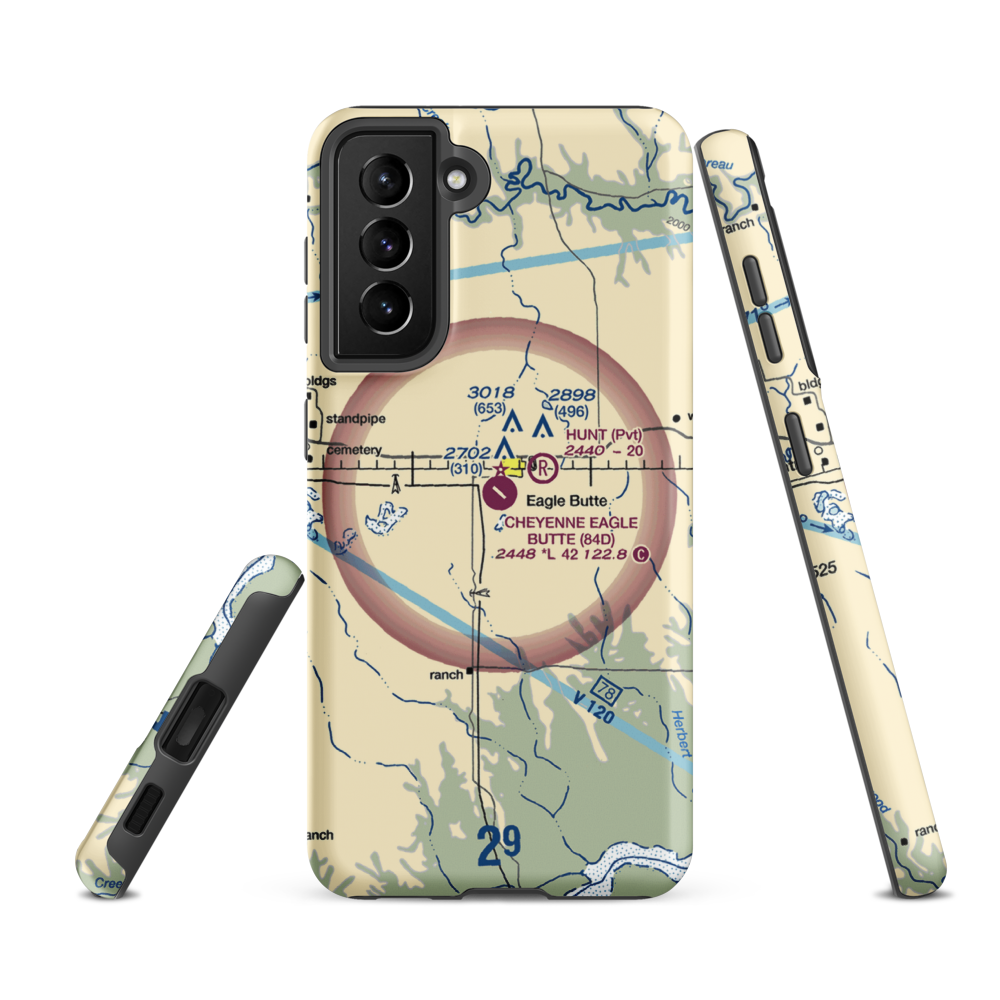 Cheyenne Eagle Butte Airport (84D) VFR Sectional Samsung Phone Case Samsung Galaxy S21 FE model shown