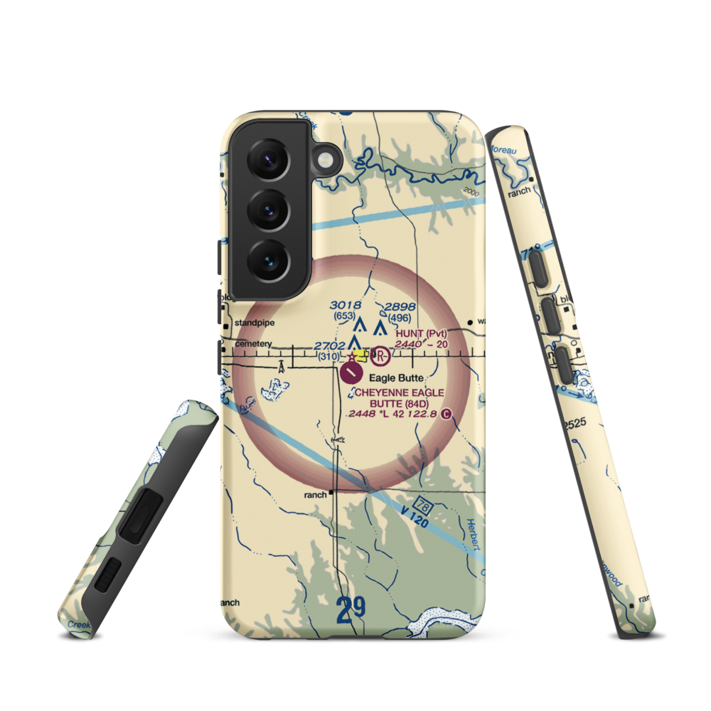 Cheyenne Eagle Butte Airport (84D) VFR Sectional Samsung Phone Case Samsung Galaxy S22 model shown