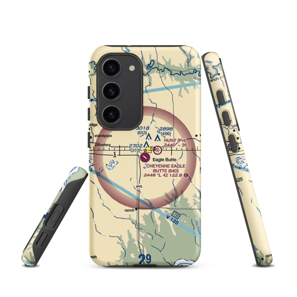 Cheyenne Eagle Butte Airport (84D) VFR Sectional Samsung Phone Case Samsung Galaxy S23 model shown