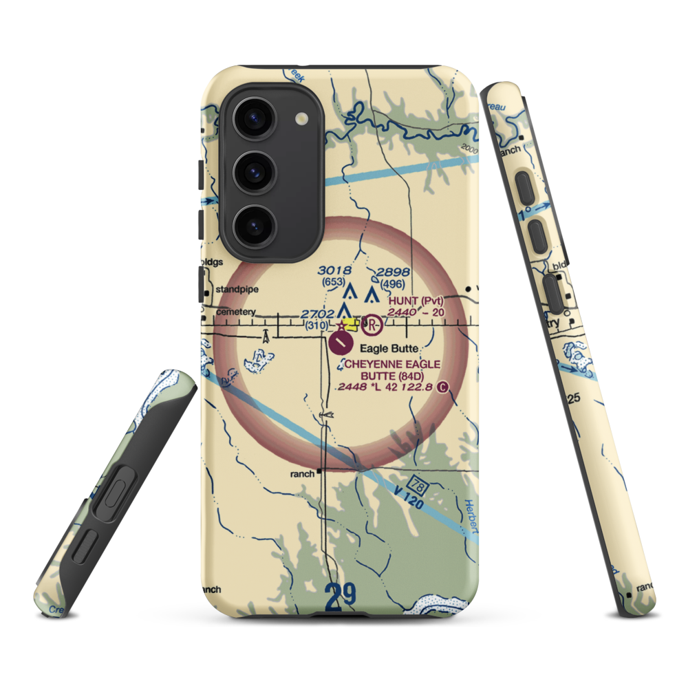 Cheyenne Eagle Butte Airport (84D) VFR Sectional Samsung Phone Case Samsung Galaxy S23 Plus model shown