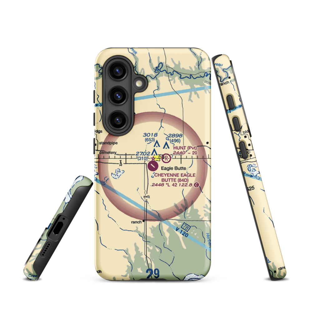 Cheyenne Eagle Butte Airport (84D) VFR Sectional Samsung Phone Case Samsung Galaxy S24 model shown