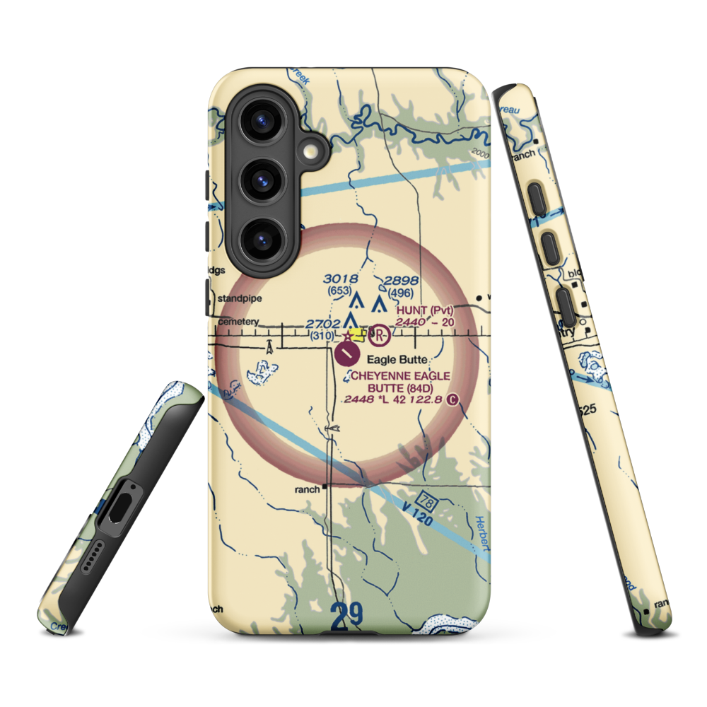Cheyenne Eagle Butte Airport (84D) VFR Sectional Samsung Phone Case Samsung Galaxy S24 Plus model shown