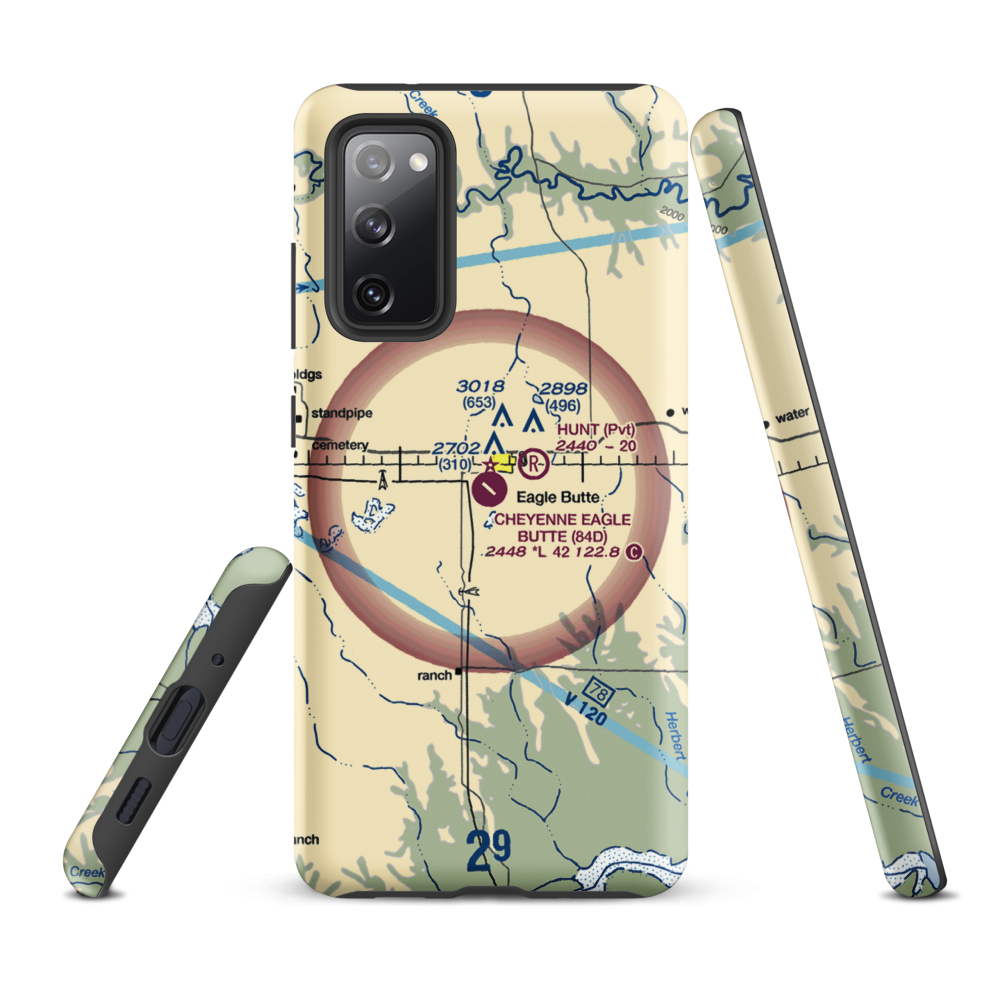 Cheyenne Eagle Butte Airport (84D) VFR Sectional Samsung Phone Case Samsung Galaxy S20 FE model shown