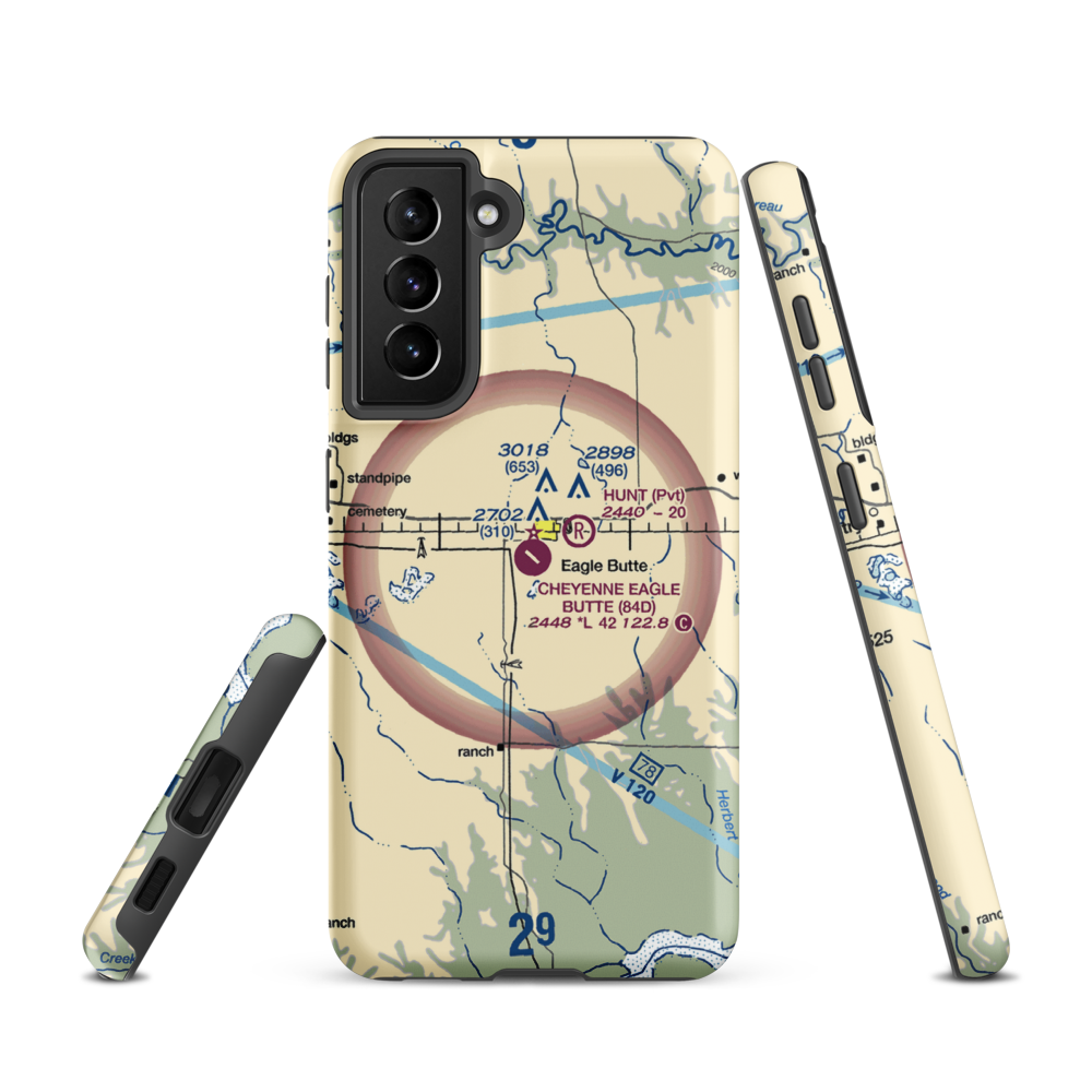 Cheyenne Eagle Butte Airport (84D) VFR Sectional Samsung Phone Case Samsung Galaxy S21 model shown