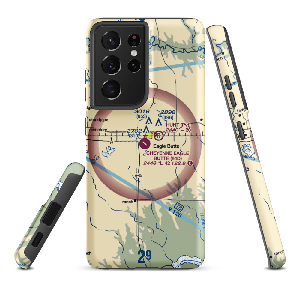 Cheyenne Eagle Butte Airport (84D) VFR Sectional Samsung Phone Case Samsung Galaxy S21 Plus model shown