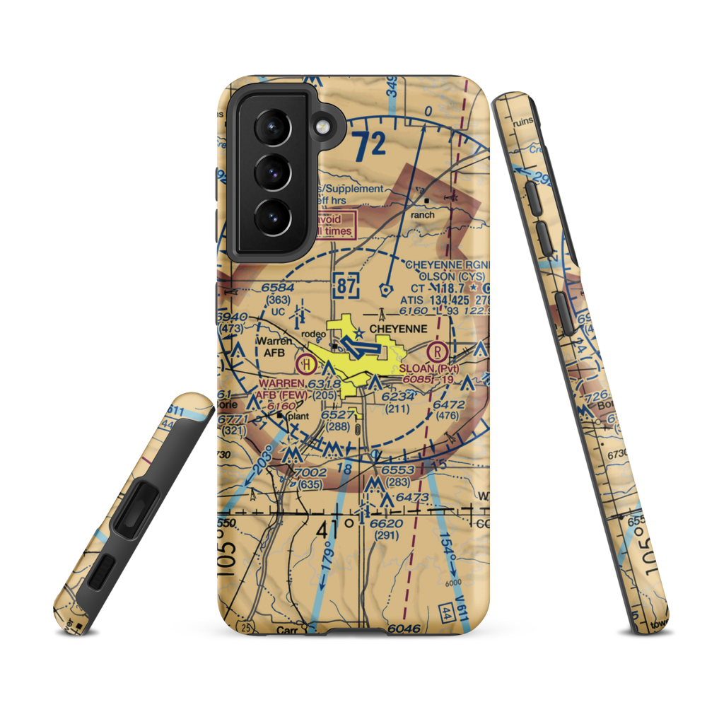 Cheyenne Regional Jerry Olson Field (CYS) VFR Sectional Samsung Phone Case Samsung Galaxy S21 FE model shown